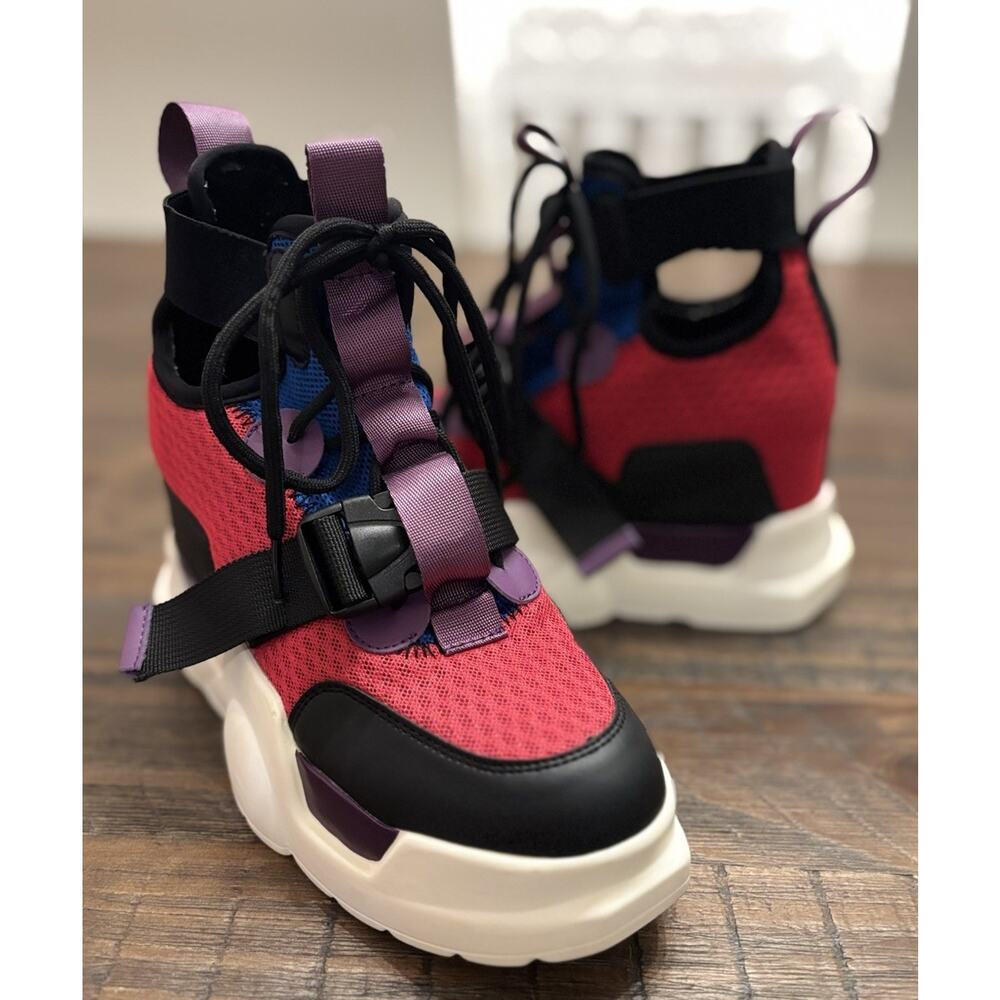 Anthony Wang Level Up High Top Platform Wedge Sneaker Mulberry 02 Size 7 - Picture 2 of 9